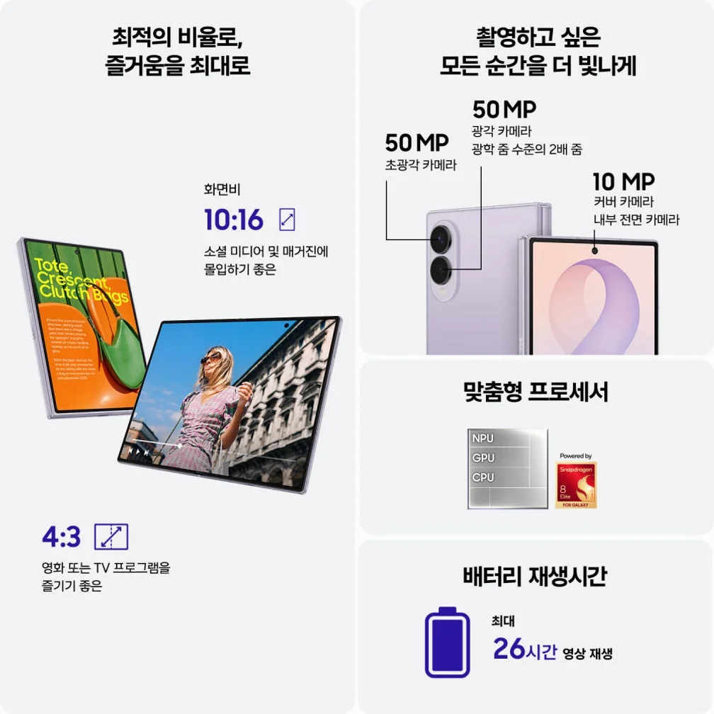 [사전구매 더블업] 삼성 공식 갤럭시 Z 폴드8 256GB 자급제 SM-F971N 상세 이미지 2