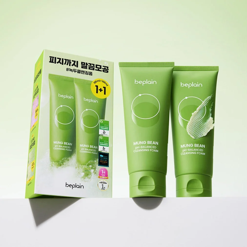[혜리 클렌징/1+1] beplain 비플레인 녹두 약산성 클렌징폼 100ml, 2개 상세 이미지 1