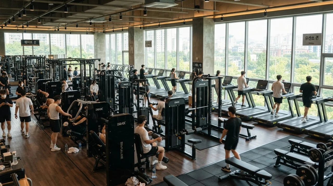 쾌적한 운동 환경: 프리웨이트 존 및 머신 라인업