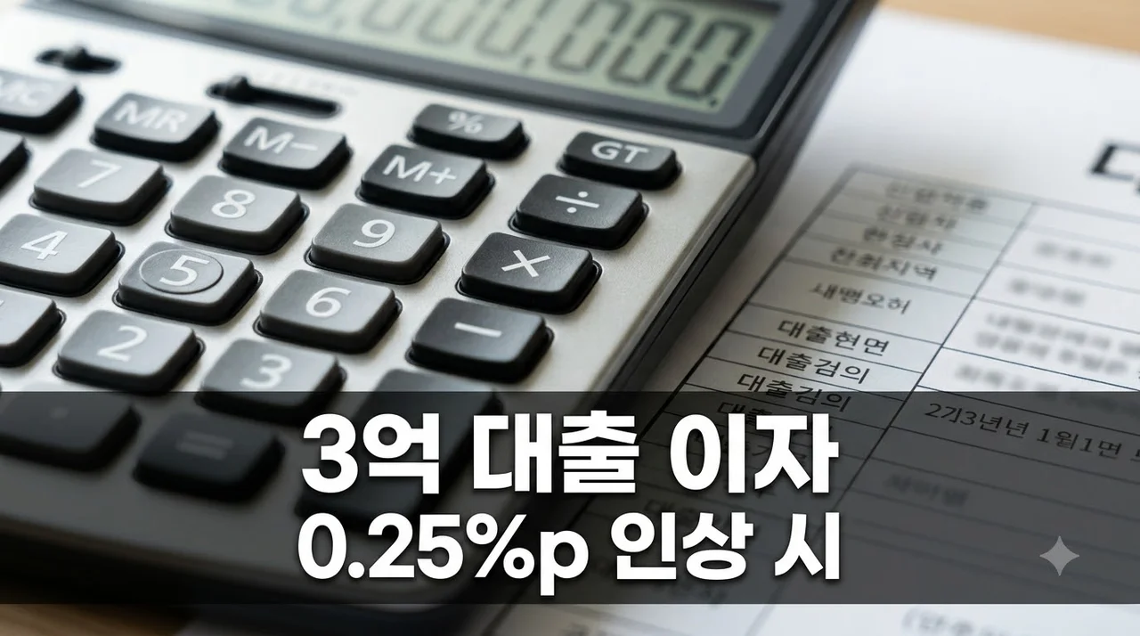 3억원 대출 이자 기준금리 0.25%p 오르면 월 얼마 더 낼까? 직접 계산해 보니..