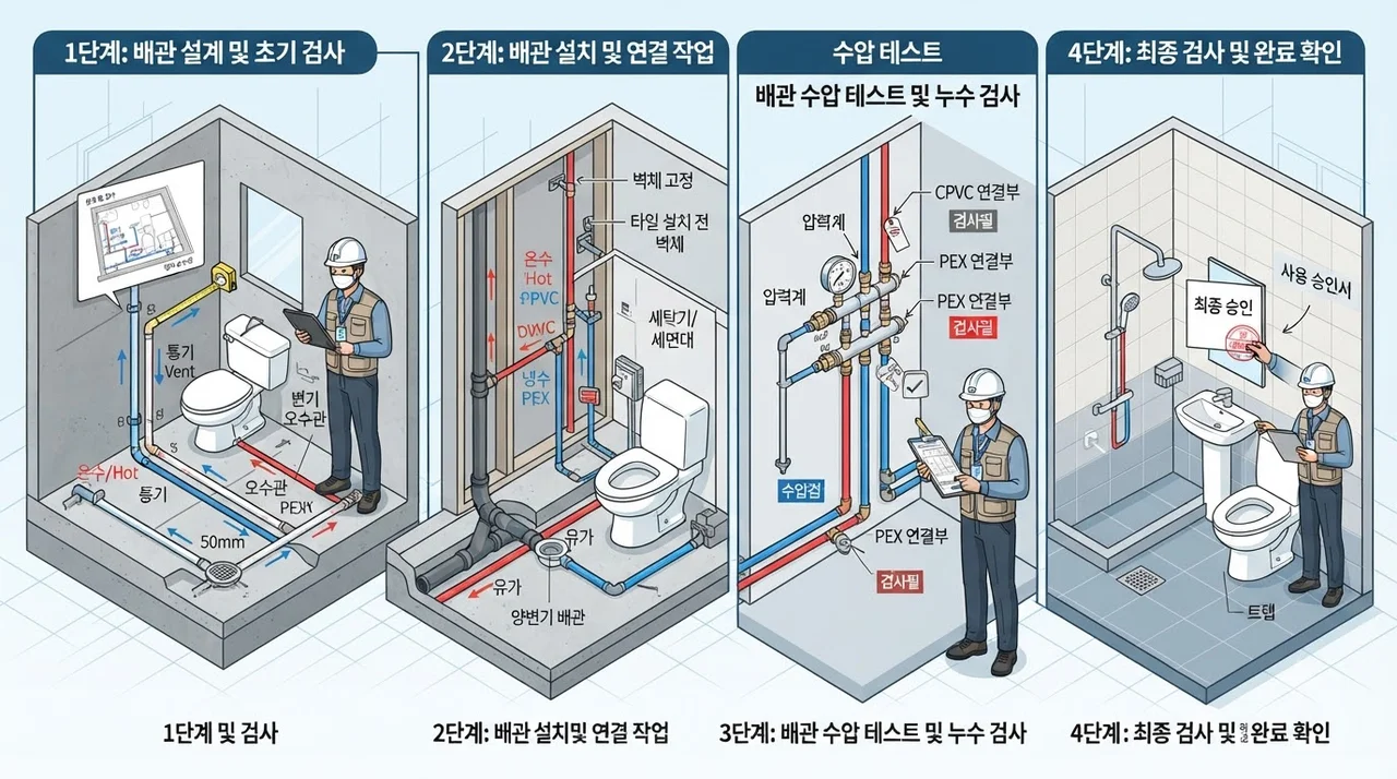 급수관과 배수관 이동 시공 절차 4단계 완벽 해설