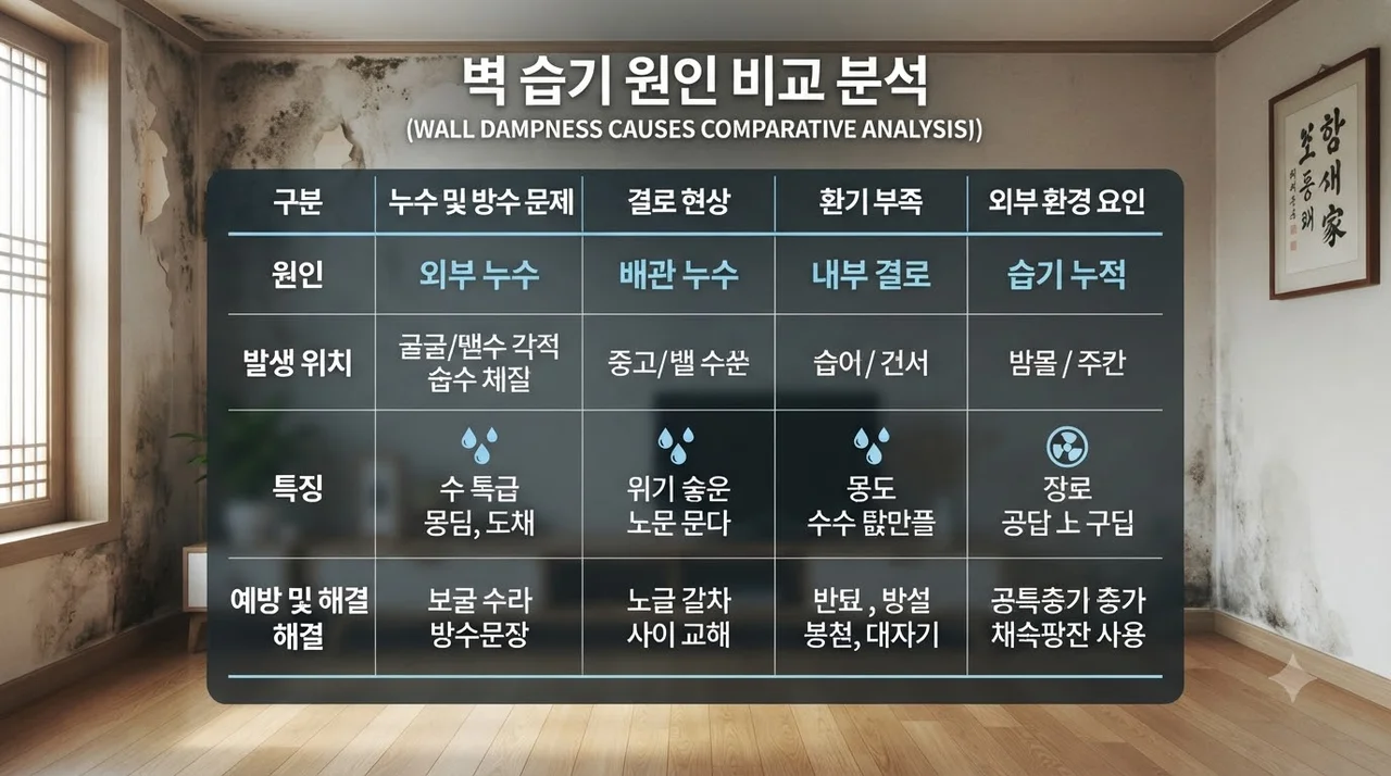 누수, 결로, 바탕면 불량 핵심 원인 비교