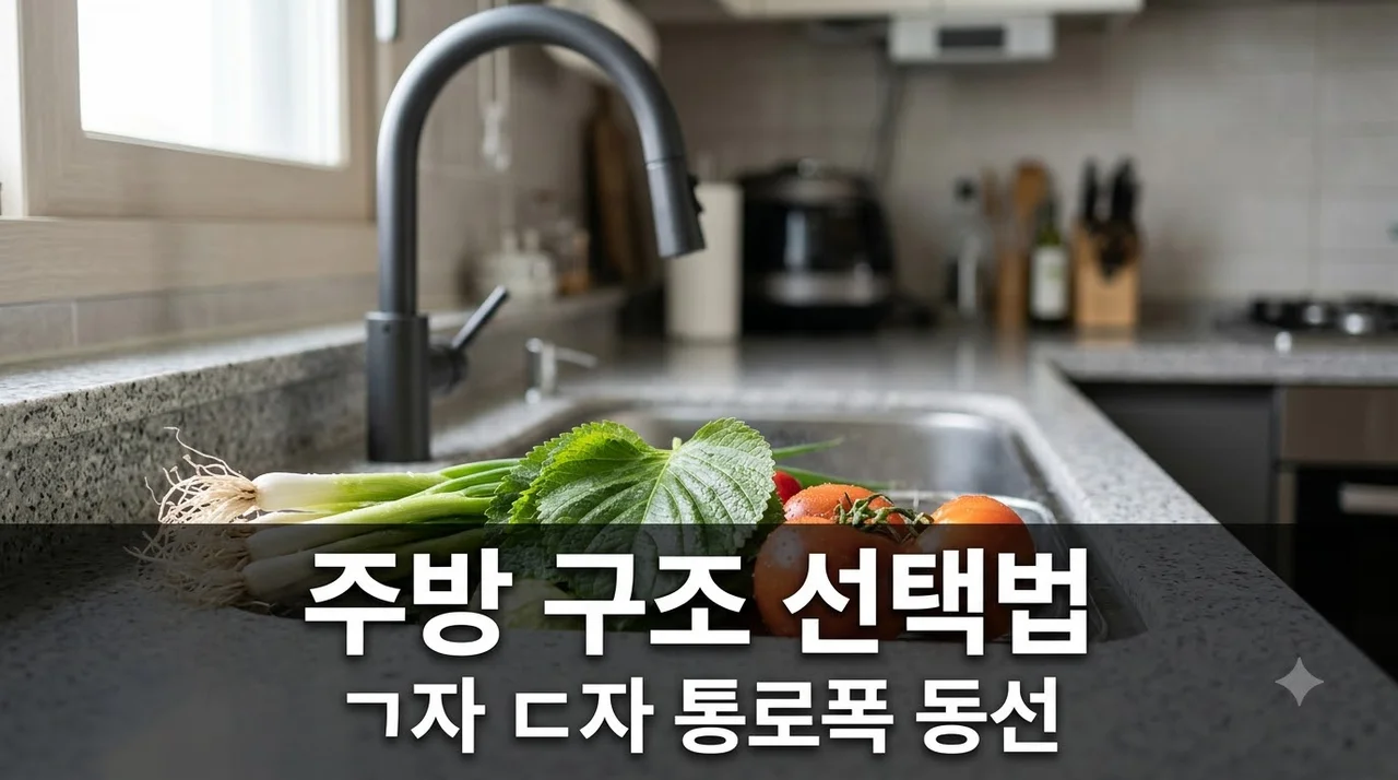 대구노원한신더휴 싱크대 주방 구조 ㄱ자 ㄷ자 통로폭과 동선 비교 가이드